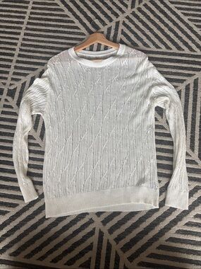 White Cable Knit Crewneck Sweater